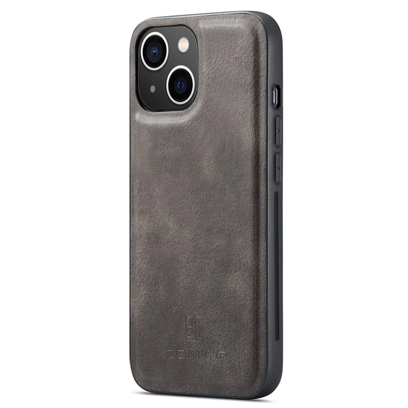 DG.MING For iPhone 15 Anti-Scratch Split Leather Wallet Stand Cover Detachable Magnetic Phone Case Shell - Grey
