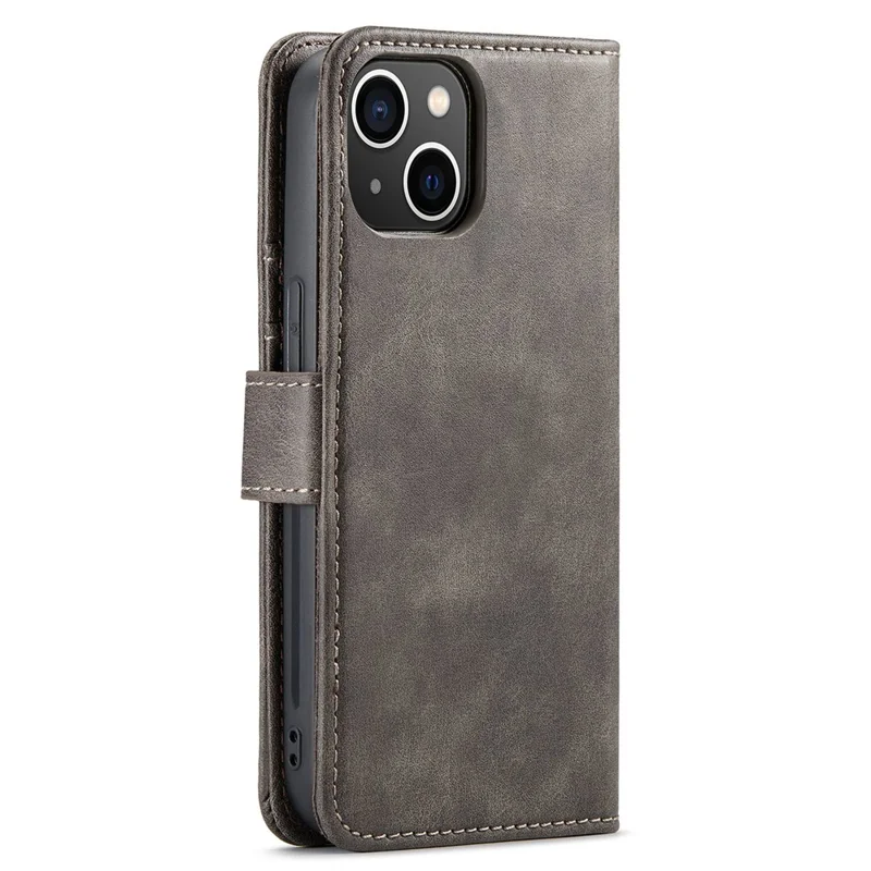 DG.MING For iPhone 15 Anti-Scratch Split Leather Wallet Stand Cover Detachable Magnetic Phone Case Shell - Grey
