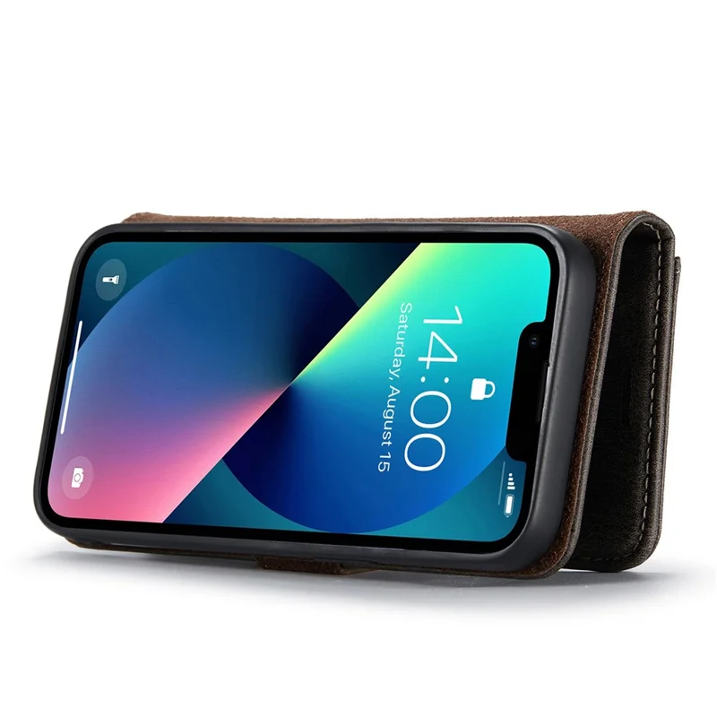 DG.MING For iPhone 15 Anti-Scratch Split Leather Wallet Stand Cover Detachable Magnetic Phone Case Shell - Grey