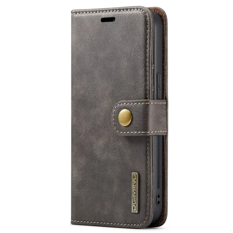 DG.MING For iPhone 15 Anti-Scratch Split Leather Wallet Stand Cover Detachable Magnetic Phone Case Shell - Grey