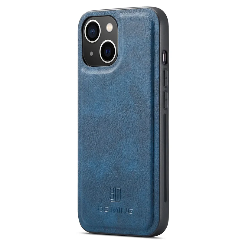 DG.MING For iPhone 15 Anti-Scratch Split Leather Wallet Stand Cover Detachable Magnetic Phone Case Shell - Blue