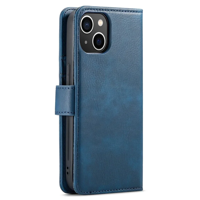 DG.MING For iPhone 15 Anti-Scratch Split Leather Wallet Stand Cover Detachable Magnetic Phone Case Shell - Blue