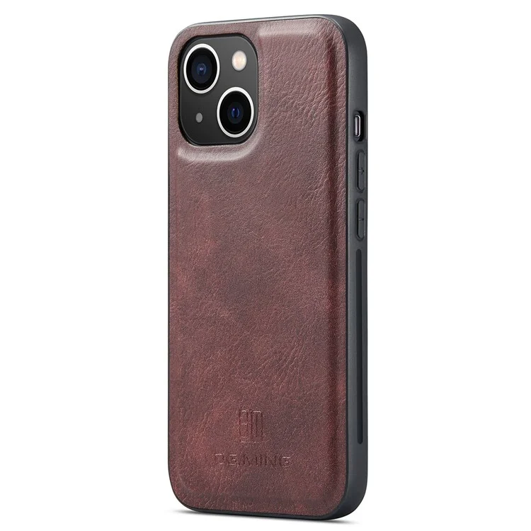 DG.MING for iPhone 15 Plus Detachable Magnetic Phone Case Anti-Dorp Split Leather Wallet Stand Case - Red
