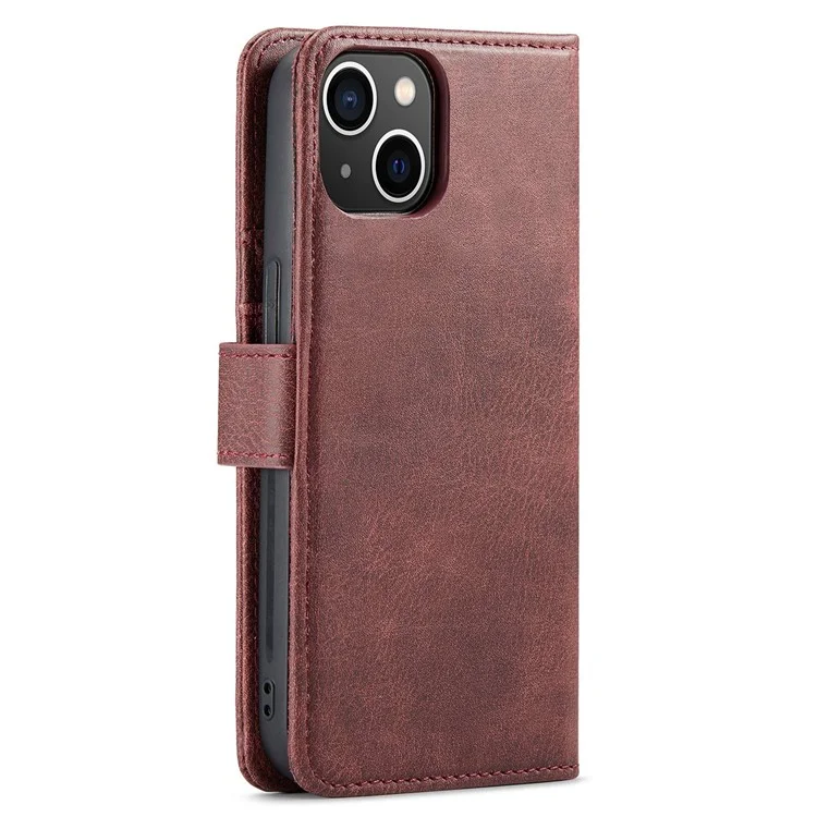 DG.MING for iPhone 15 Plus Detachable Magnetic Phone Case Anti-Dorp Split Leather Wallet Stand Case - Red