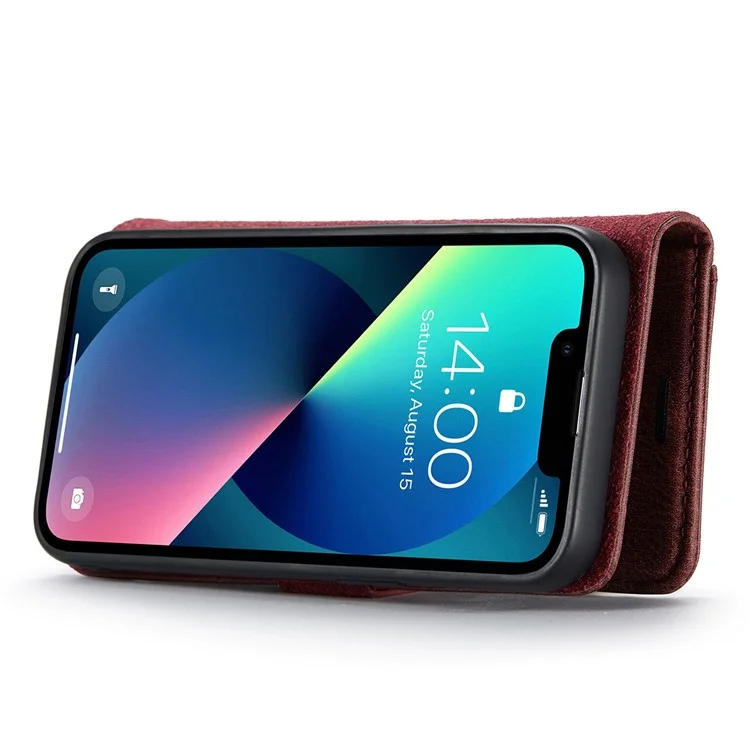 DG.MING for iPhone 15 Plus Detachable Magnetic Phone Case Anti-Dorp Split Leather Wallet Stand Case - Red