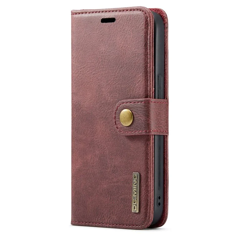DG.MING for iPhone 15 Plus Detachable Magnetic Phone Case Anti-Dorp Split Leather Wallet Stand Case - Red