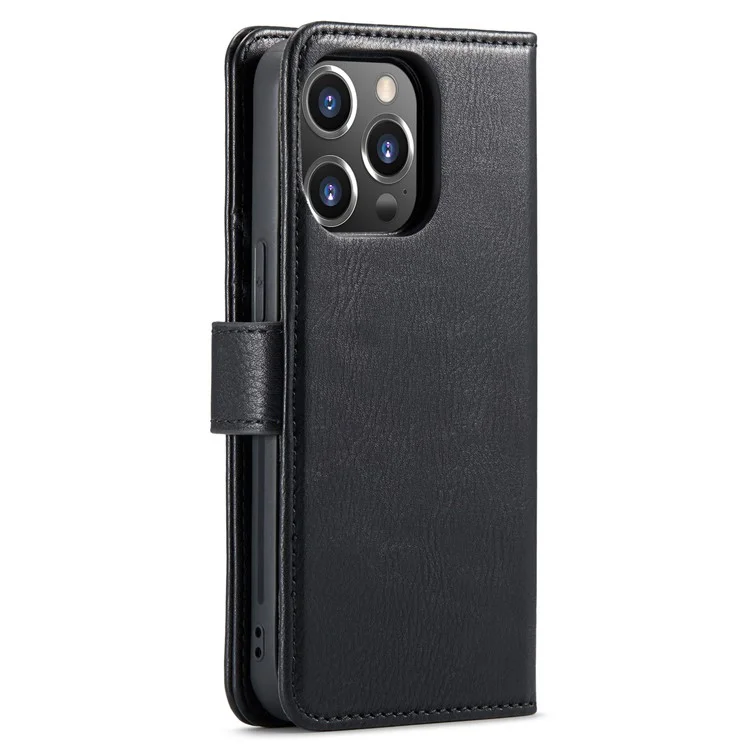 DG.MING Funda para iPhone 15 Pro, Funda de cuero separable magnética con soporte de billetera - Negro