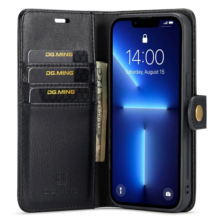 DG.MING Funda para iPhone 15 Pro, Funda de cuero separable magnética con soporte de billetera - Negro