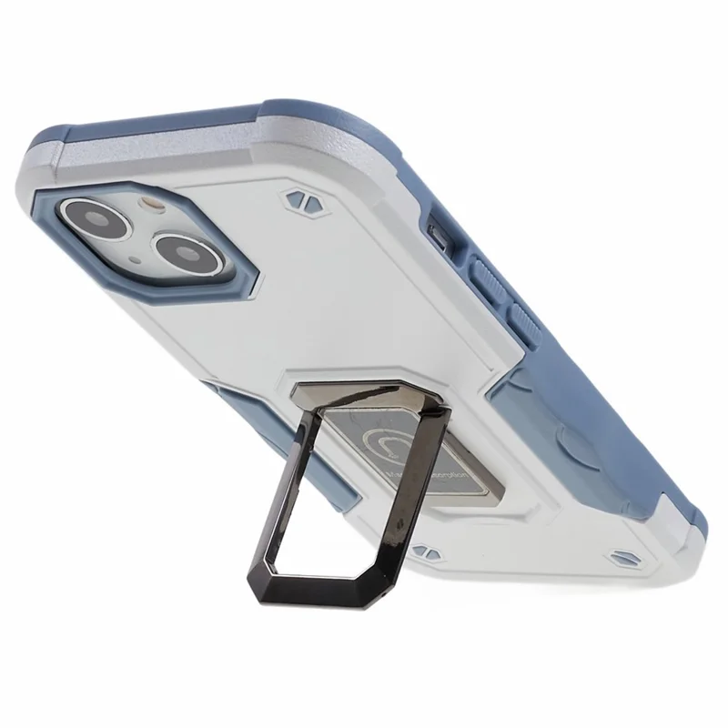 For iPhone 15 Hard PC Soft TPU Shockproof Phone Case Kickstand Cover Support Magnetic Car Mount - White