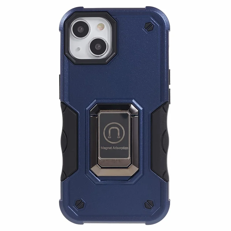 For iPhone 15 Hard PC Soft TPU Shockproof Phone Case Kickstand Cover Support Magnetic Car Mount - Blue