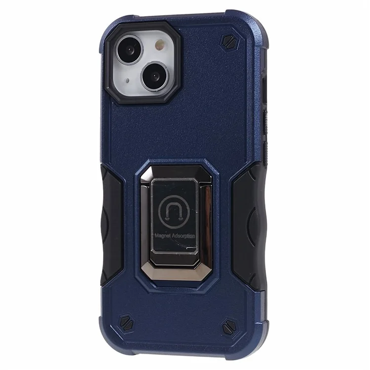 For iPhone 15 Hard PC Soft TPU Shockproof Phone Case Kickstand Cover Support Magnetic Car Mount - Blue