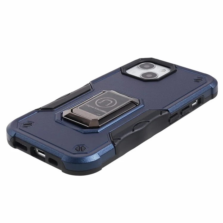 For iPhone 15 Hard PC Soft TPU Shockproof Phone Case Kickstand Cover Support Magnetic Car Mount - Blue