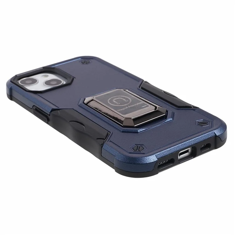 For iPhone 15 Hard PC Soft TPU Shockproof Phone Case Kickstand Cover Support Magnetic Car Mount - Blue
