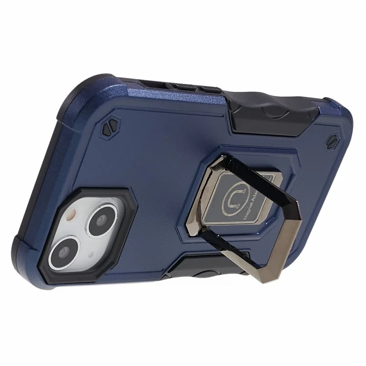 For iPhone 15 Hard PC Soft TPU Shockproof Phone Case Kickstand Cover Support Magnetic Car Mount - Blue