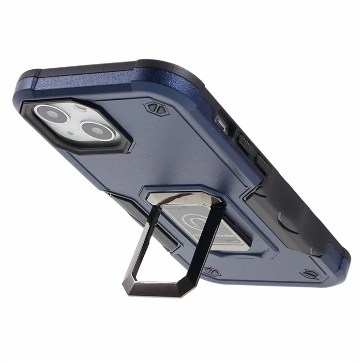 For iPhone 15 Plus Car Mount Kickstand Phone Case Hard PC Soft TPU Protective Cover - Blue