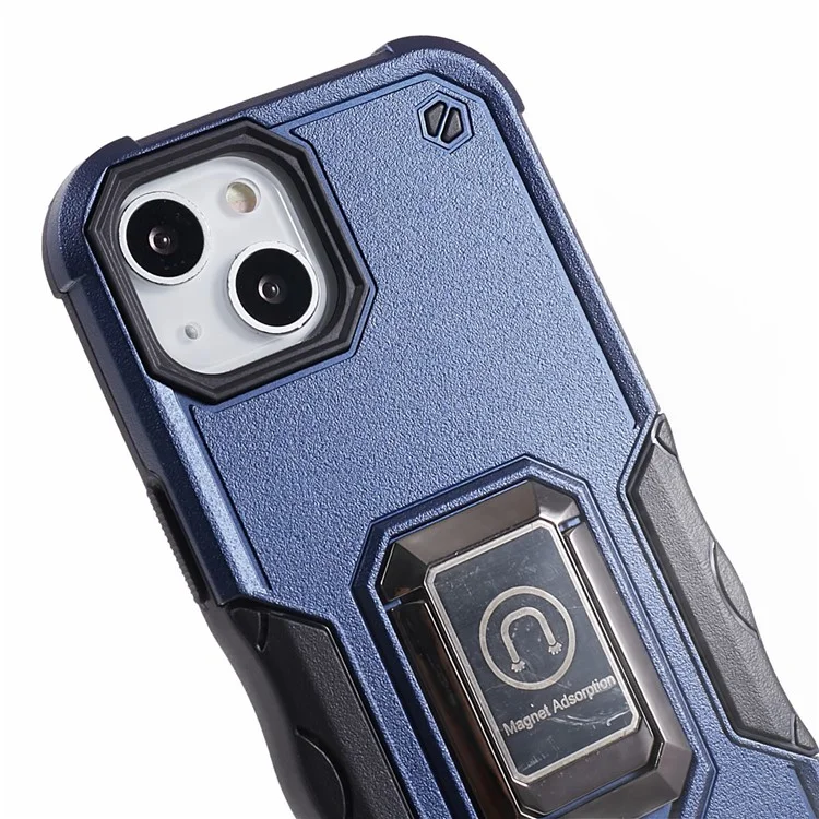 For iPhone 15 Plus Car Mount Kickstand Phone Case Hard PC Soft TPU Protective Cover - Blue