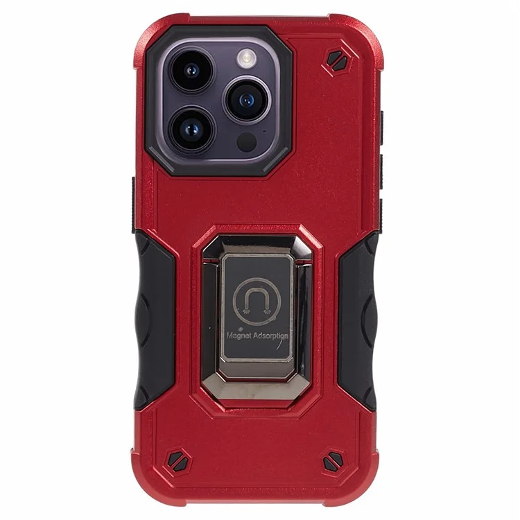 Funda para iPhone 15 Pro, de PC+TPU con soporte, compatible con soporte magnético para coche - Rojo