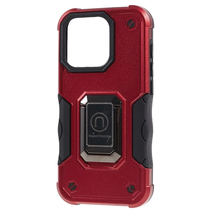 Funda para iPhone 15 Pro, de PC+TPU con soporte, compatible con soporte magnético para coche - Rojo