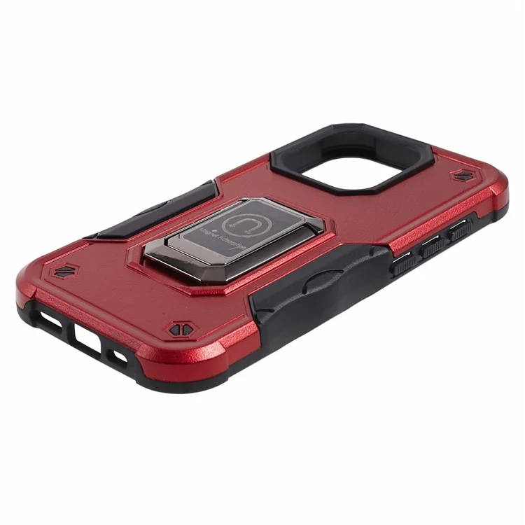 Funda para iPhone 15 Pro, de PC+TPU con soporte, compatible con soporte magnético para coche - Rojo