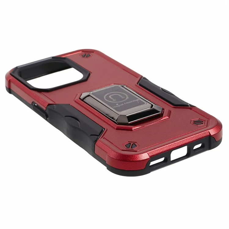 Funda para iPhone 15 Pro, de PC+TPU con soporte, compatible con soporte magnético para coche - Rojo