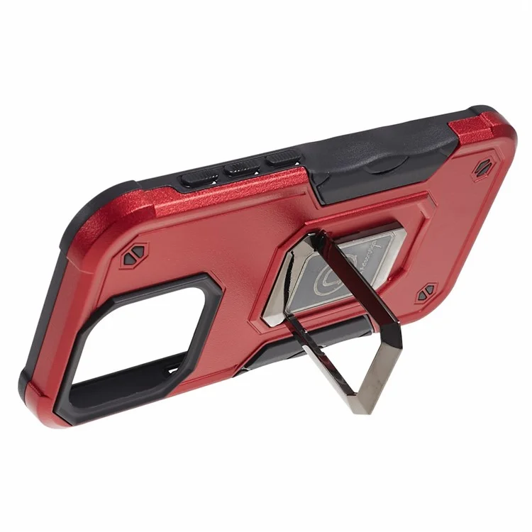 Funda para iPhone 15 Pro, de PC+TPU con soporte, compatible con soporte magnético para coche - Rojo