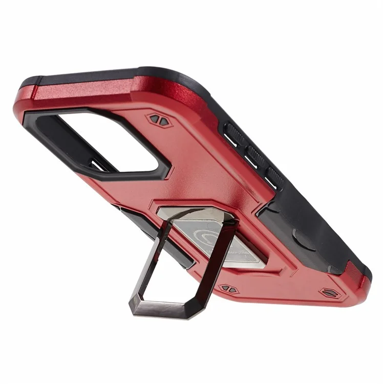 Funda para iPhone 15 Pro, de PC+TPU con soporte, compatible con soporte magnético para coche - Rojo