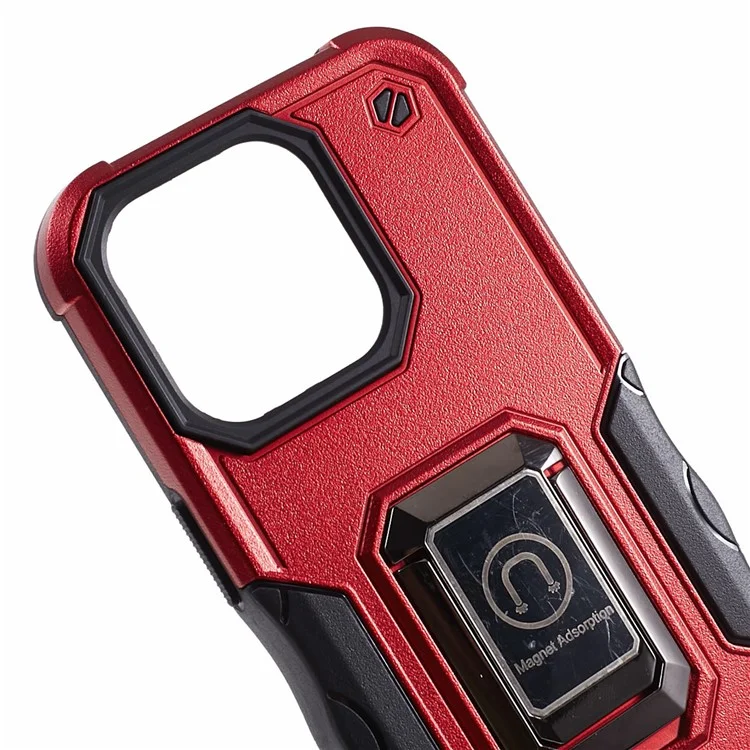Funda para iPhone 15 Pro, de PC+TPU con soporte, compatible con soporte magnético para coche - Rojo
