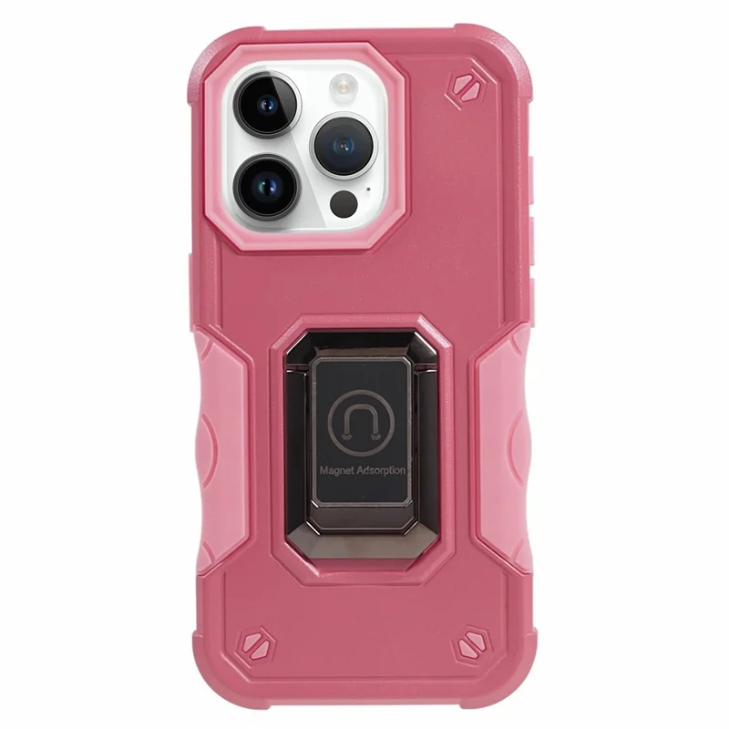 Para iPhone 15 Pro Phone Case PC+TPU Kickstand Cover Work with Magnetic Car Mount - Pink