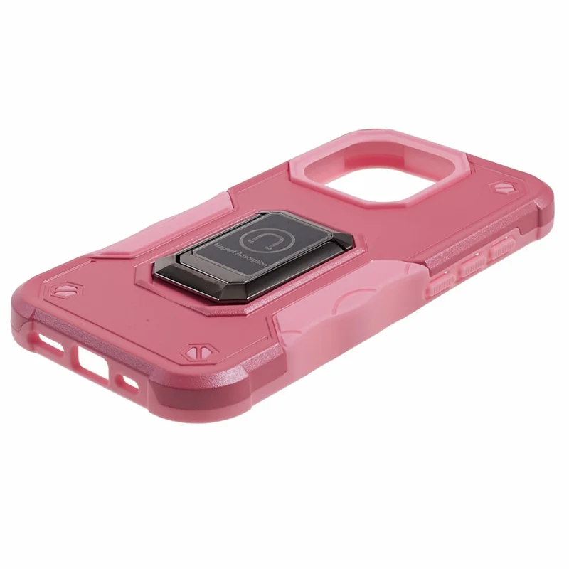 Para iPhone 15 Pro Phone Case PC+TPU Kickstand Cover Work with Magnetic Car Mount - Pink