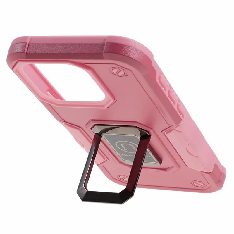 Para iPhone 15 Pro Phone Case PC+TPU Kickstand Cover Work with Magnetic Car Mount - Pink