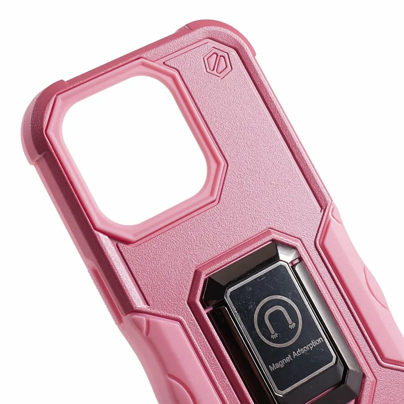 Para iPhone 15 Pro Phone Case PC+TPU Kickstand Cover Work with Magnetic Car Mount - Pink