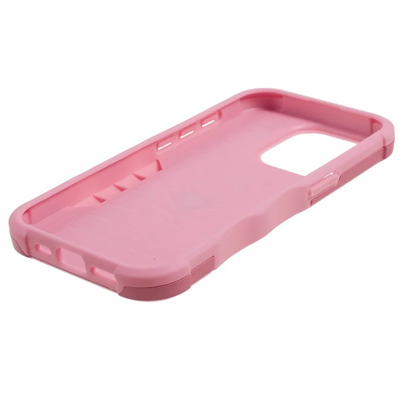 For iPhone 15 Pro Max Kickstand Phone Case PC+TPU Anti-Slip Rugged Protective Cover - Pink