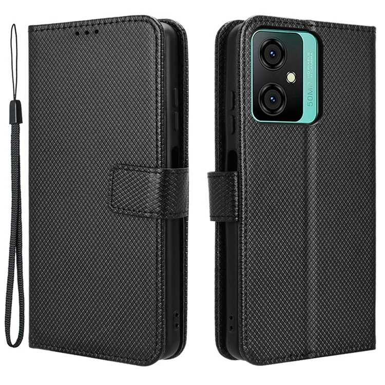 For Blackview Oscal C70 / Oscal Tiger 10 Wallet Phone Case Diamond Texture PU Leather Stand Phone Cover - Black