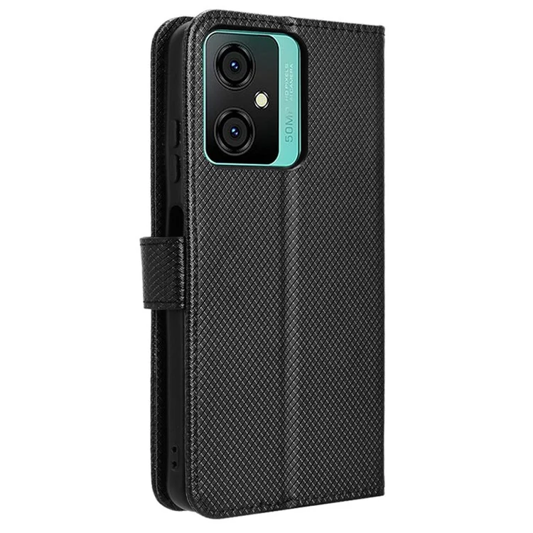 For Blackview Oscal C70 / Oscal Tiger 10 Wallet Phone Case Diamond Texture PU Leather Stand Phone Cover - Black