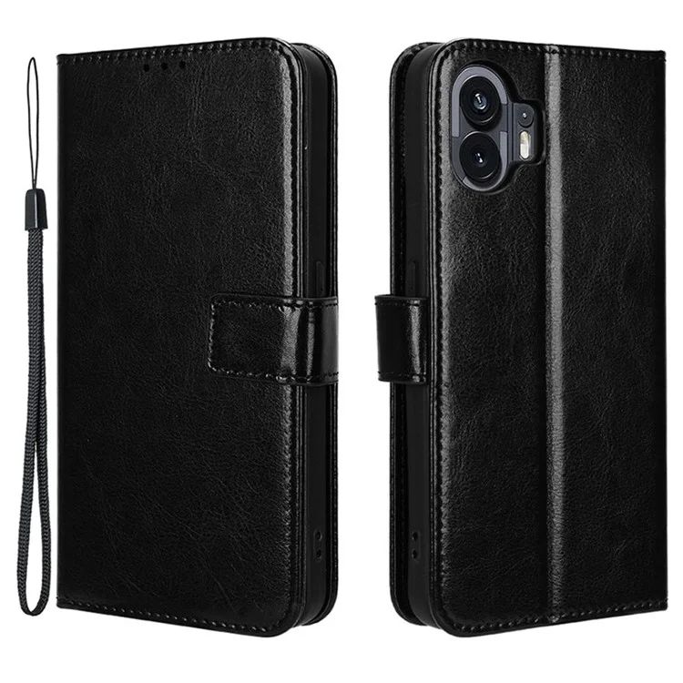 Crazy Horse Texture Wallet Phone Case for Nothing Phone (2) , PU Leather Stand Phone Cover - Black