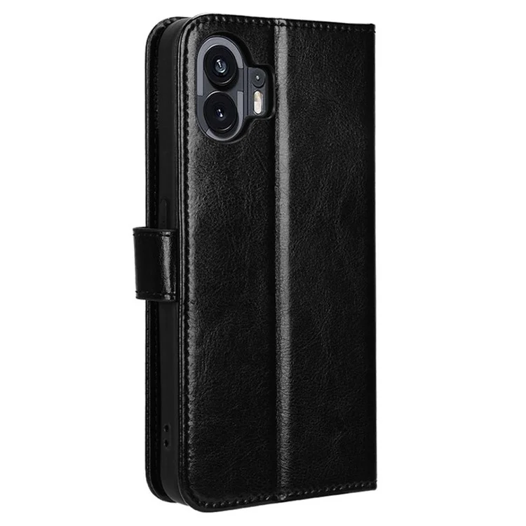 Crazy Horse Texture Wallet Phone Case for Nothing Phone (2) , PU Leather Stand Phone Cover - Black
