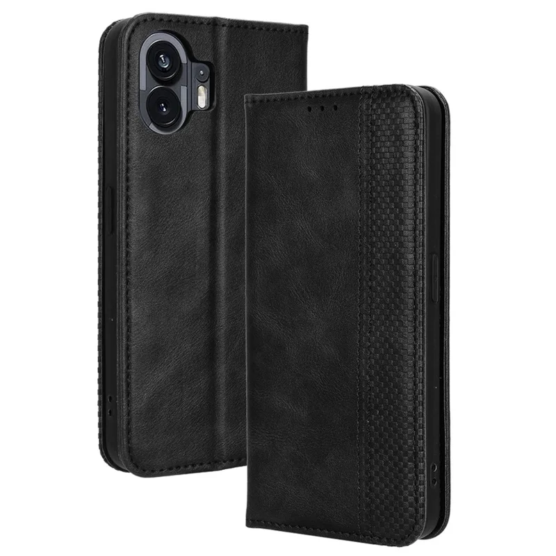 Wallet PU Leather Phone Case for Nothing Phone (2) , Full Protection Stand Retro Phone Cover - Black