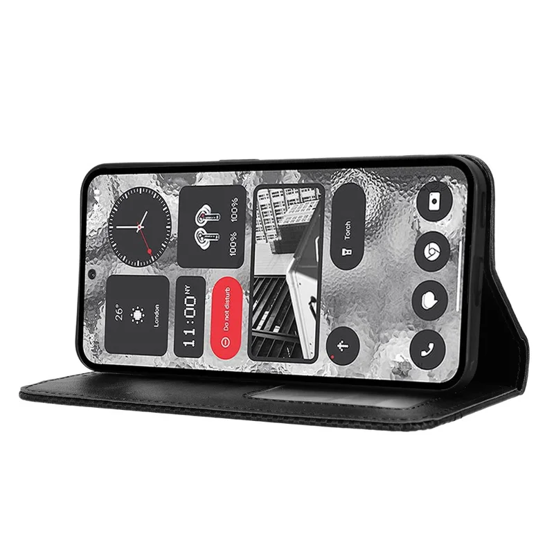 Wallet PU Leather Phone Case for Nothing Phone (2) , Full Protection Stand Retro Phone Cover - Black