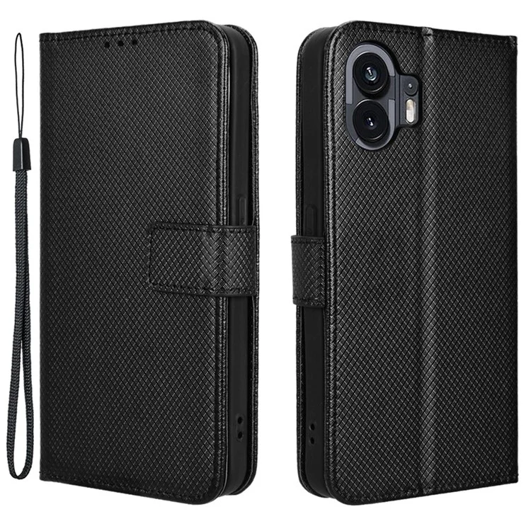 Diamond Texture PU Leather Wallet Case for Nothing Phone (2) , Stand Protective Phone Cover - Black