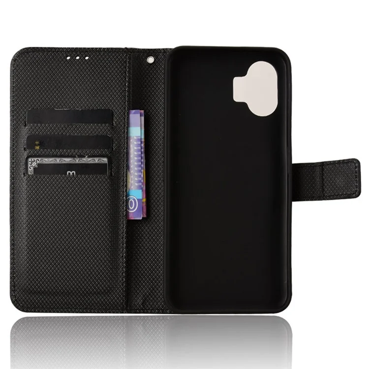 Diamond Texture PU Leather Wallet Case for Nothing Phone (2) , Stand Protective Phone Cover - Black