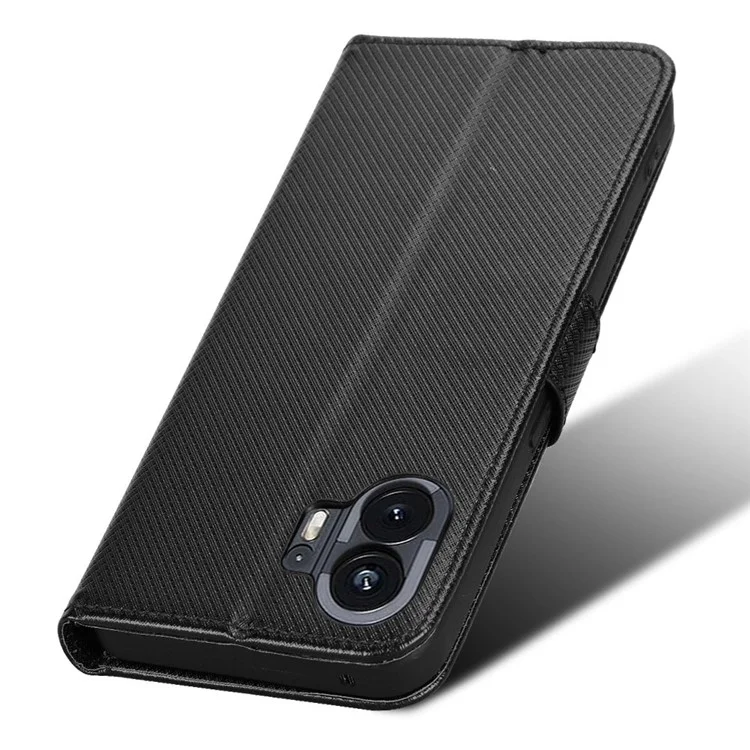 Diamond Texture PU Leather Wallet Case for Nothing Phone (2) , Stand Protective Phone Cover - Black