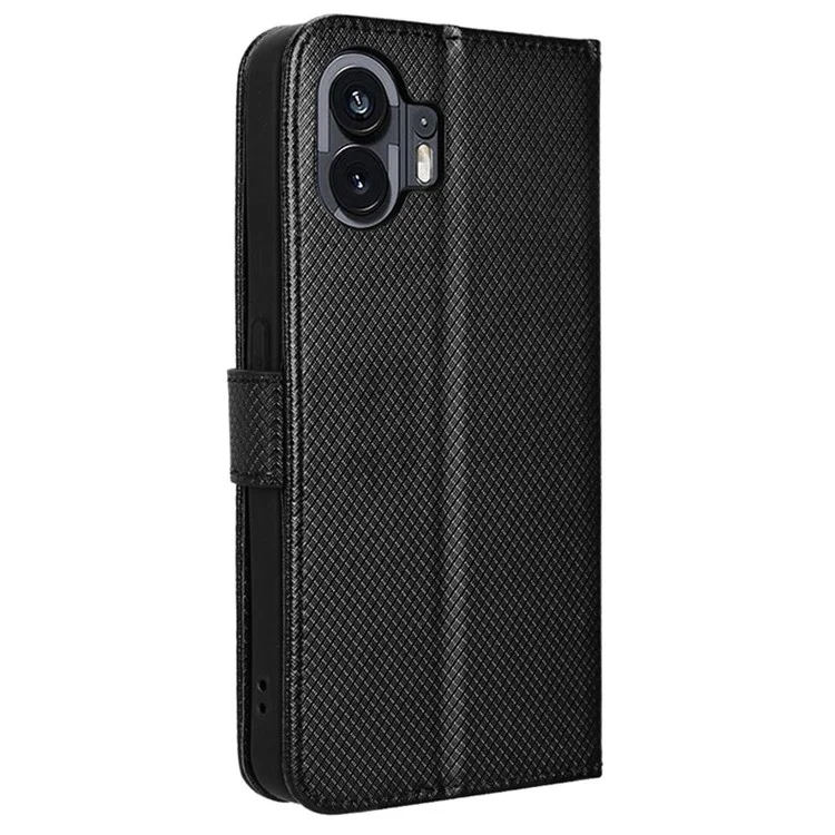 Diamond Texture PU Leather Wallet Case for Nothing Phone (2) , Stand Protective Phone Cover - Black