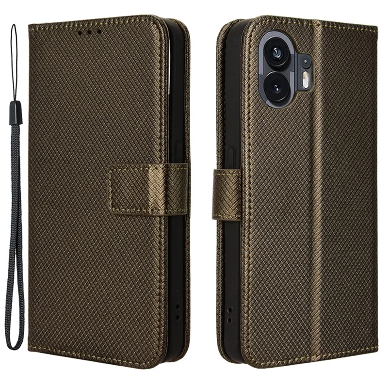 Diamond Texture PU Leather Wallet Case for Nothing Phone (2) , Stand Protective Phone Cover - Brown