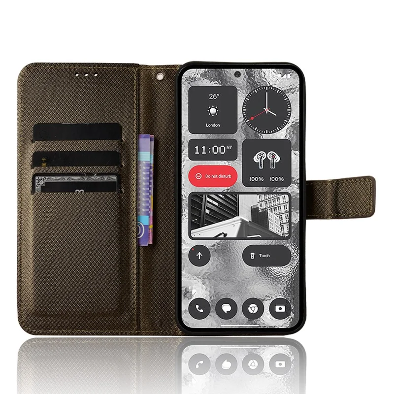 Diamond Texture PU Leather Wallet Case for Nothing Phone (2) , Stand Protective Phone Cover - Brown