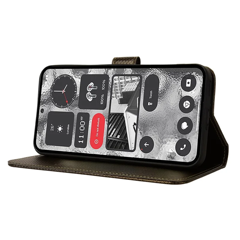 Diamond Texture PU Leather Wallet Case for Nothing Phone (2) , Stand Protective Phone Cover - Brown