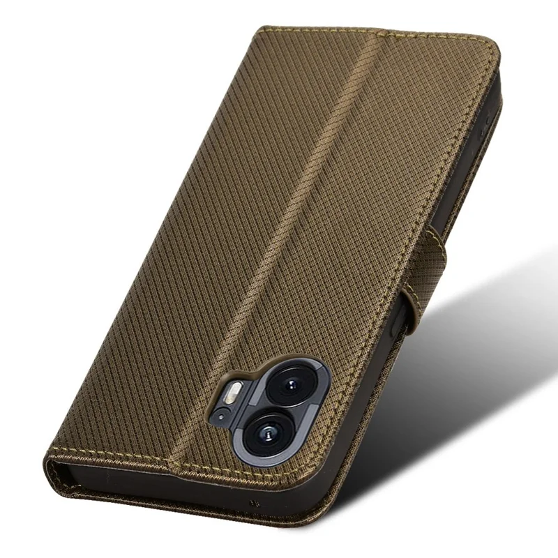 Diamond Texture PU Leather Wallet Case for Nothing Phone (2) , Stand Protective Phone Cover - Brown