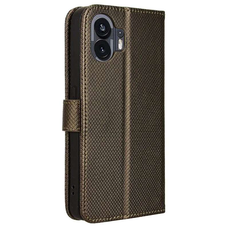 Diamond Texture PU Leather Wallet Case for Nothing Phone (2) , Stand Protective Phone Cover - Brown