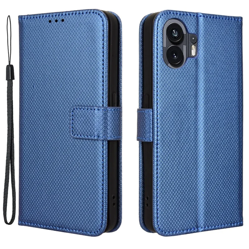 Diamond Texture PU Leather Wallet Case for Nothing Phone (2) , Stand Protective Phone Cover - Blue