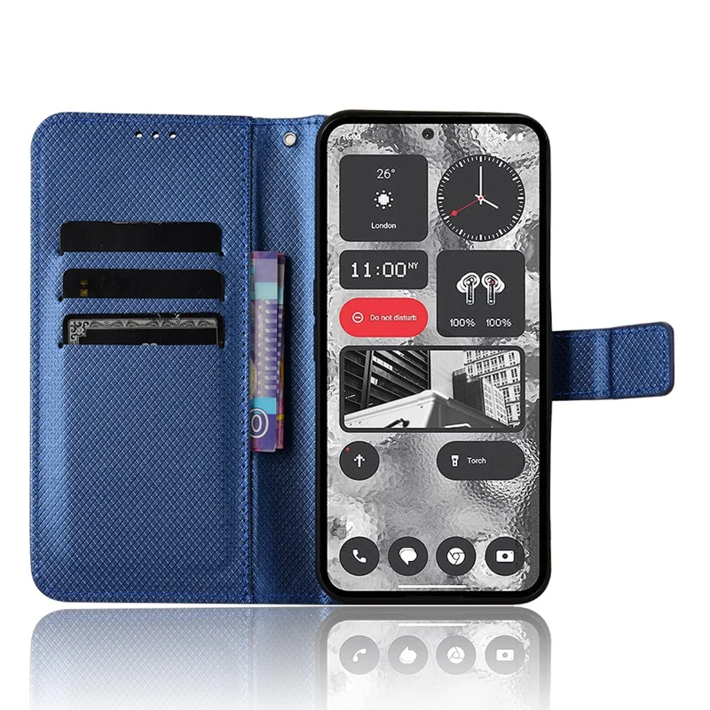 Diamond Texture PU Leather Wallet Case for Nothing Phone (2) , Stand Protective Phone Cover - Blue