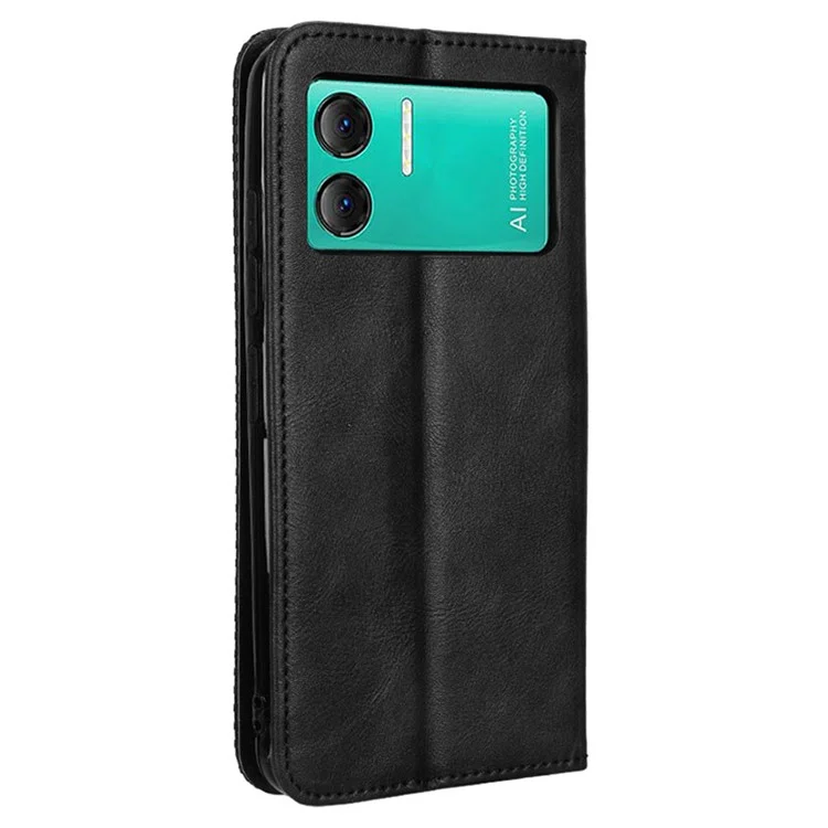 Для Doogee X98 / X98 Pro Retro PU Кожаный Телефон Case Cash Case Covert Cover Cover - Черный